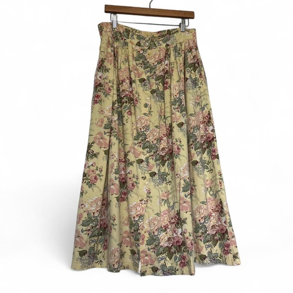 Yellow floral vintage cotton midi skirt
